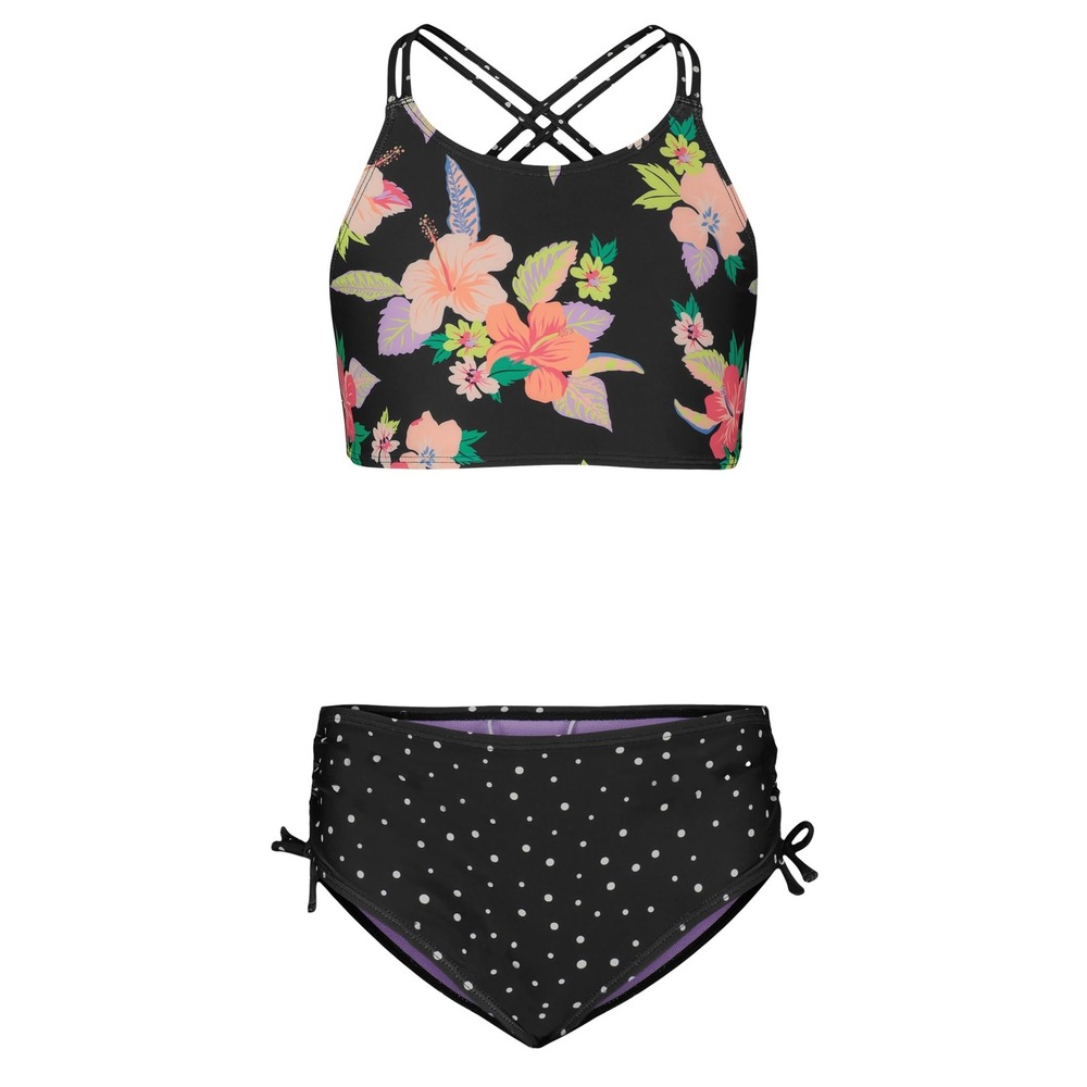Roxy Girls Phantom Wanderlust Two-Piece Bikini Swimsuit Set Floral Polka Dot 10